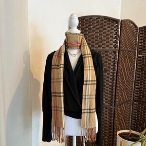 Cejon Tan and Brown Plaid Scarf Made in Italy Old Money Quiet Luxury Wrap